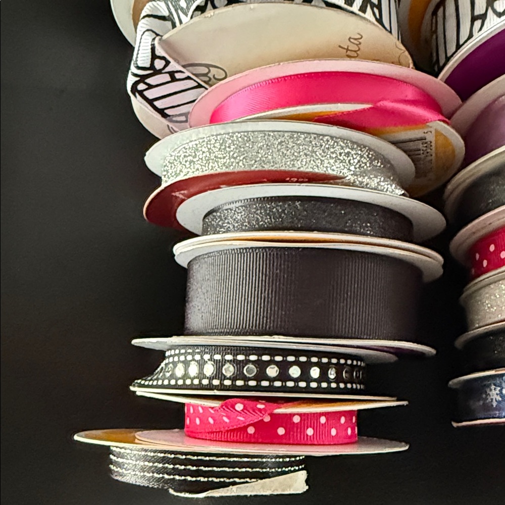 Assorted Ribbon Spools - Black, Pink, Silver, Gold. Brand new full and 1/2 spool - Picture 4 of 6
